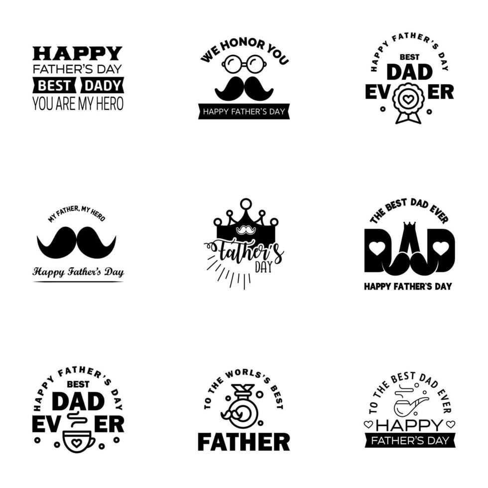 Lycklig fäder dag kalligrafi hälsning kort 9 svart typografi samling vektor illustration redigerbar vektor design element