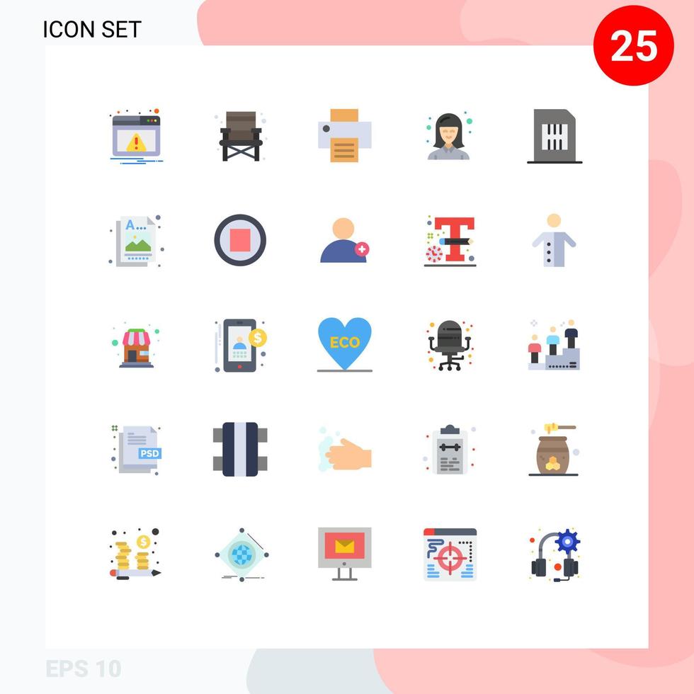 Gruppe von 25 flachen Farbzeichen und Symbolen für bearbeitbare Vektordesignelemente für mobile Handydruckkartenstudenten vektor