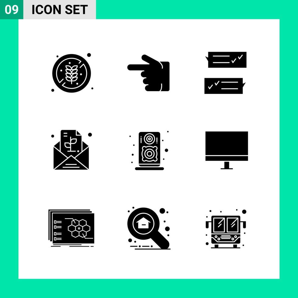 Packung mit 9 Solid Style Icon Set Glyphen-Symbolen für den Druck kreative Zeichen isoliert auf weißem Hintergrund 9 Icon Set kreativer schwarzer Icon-Vektor-Hintergrund vektor