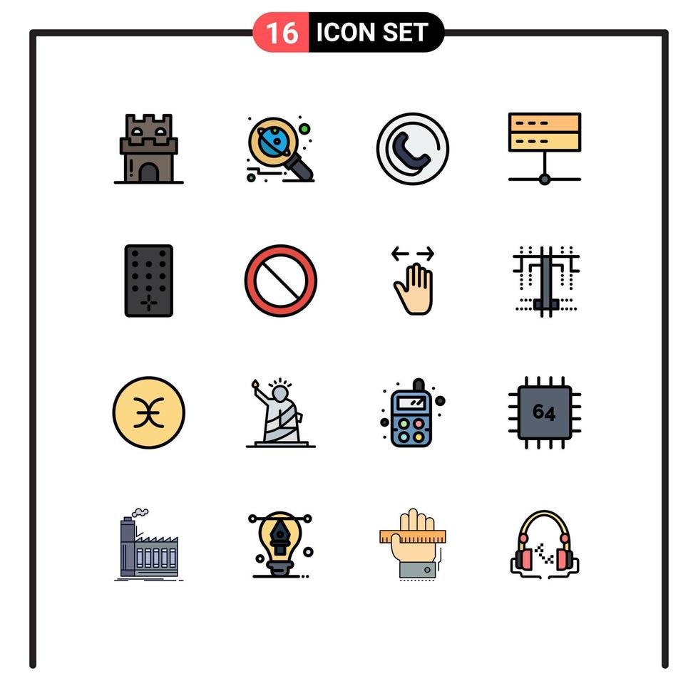 uppsättning av 16 vektor platt Färg fylld rader på rutnät för signal enheter vetenskap data tecken redigerbar kreativ vektor design element