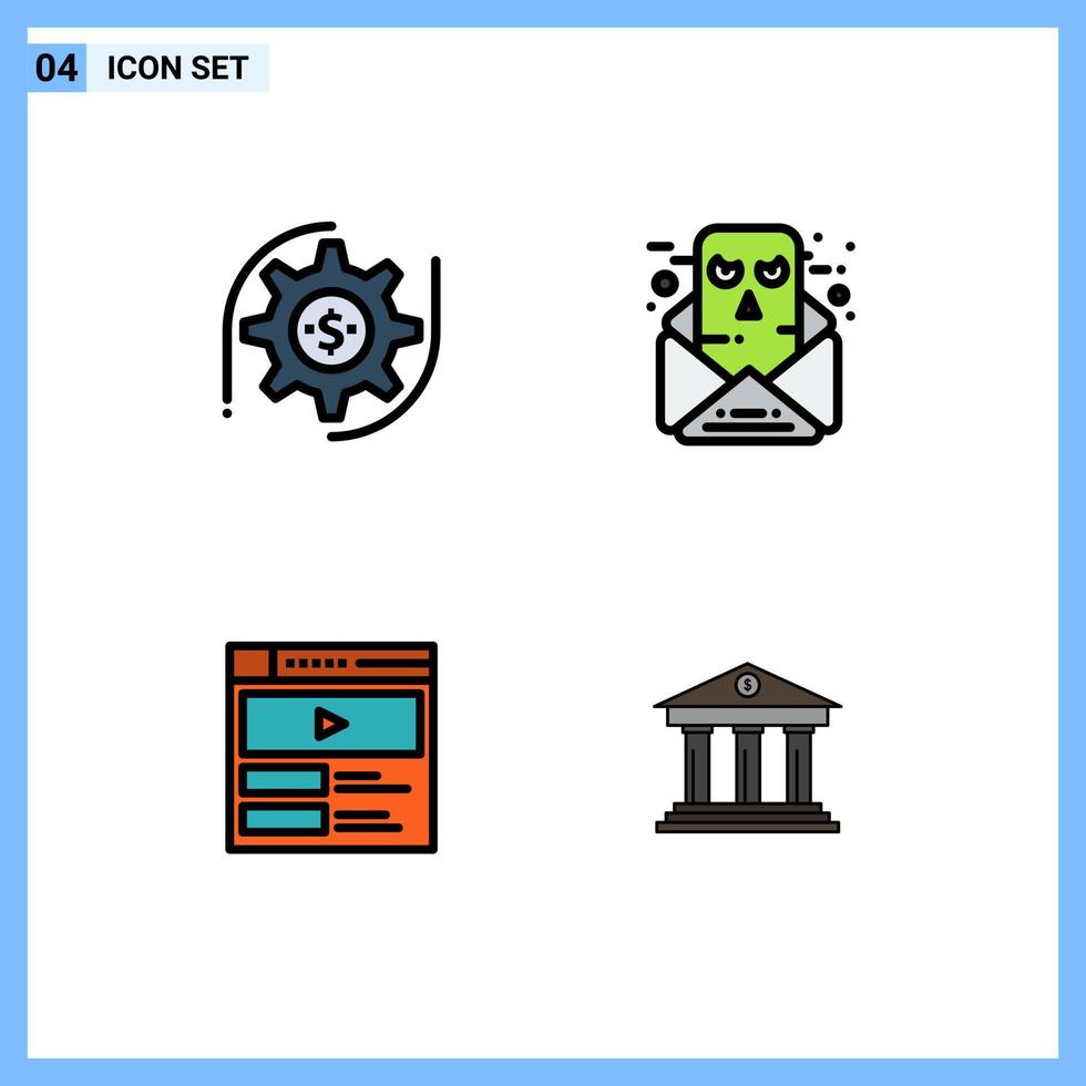 Gruppe von 4 modernen Filledline-Flachfarben, die für editierbare Vektordesign-Elemente der Gear Video Player Money Conversation Website festgelegt wurden vektor