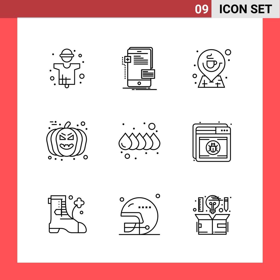 9 ikon packa linje stil översikt symboler på vit bakgrund enkel tecken för allmän design kreativ svart ikon vektor bakgrund