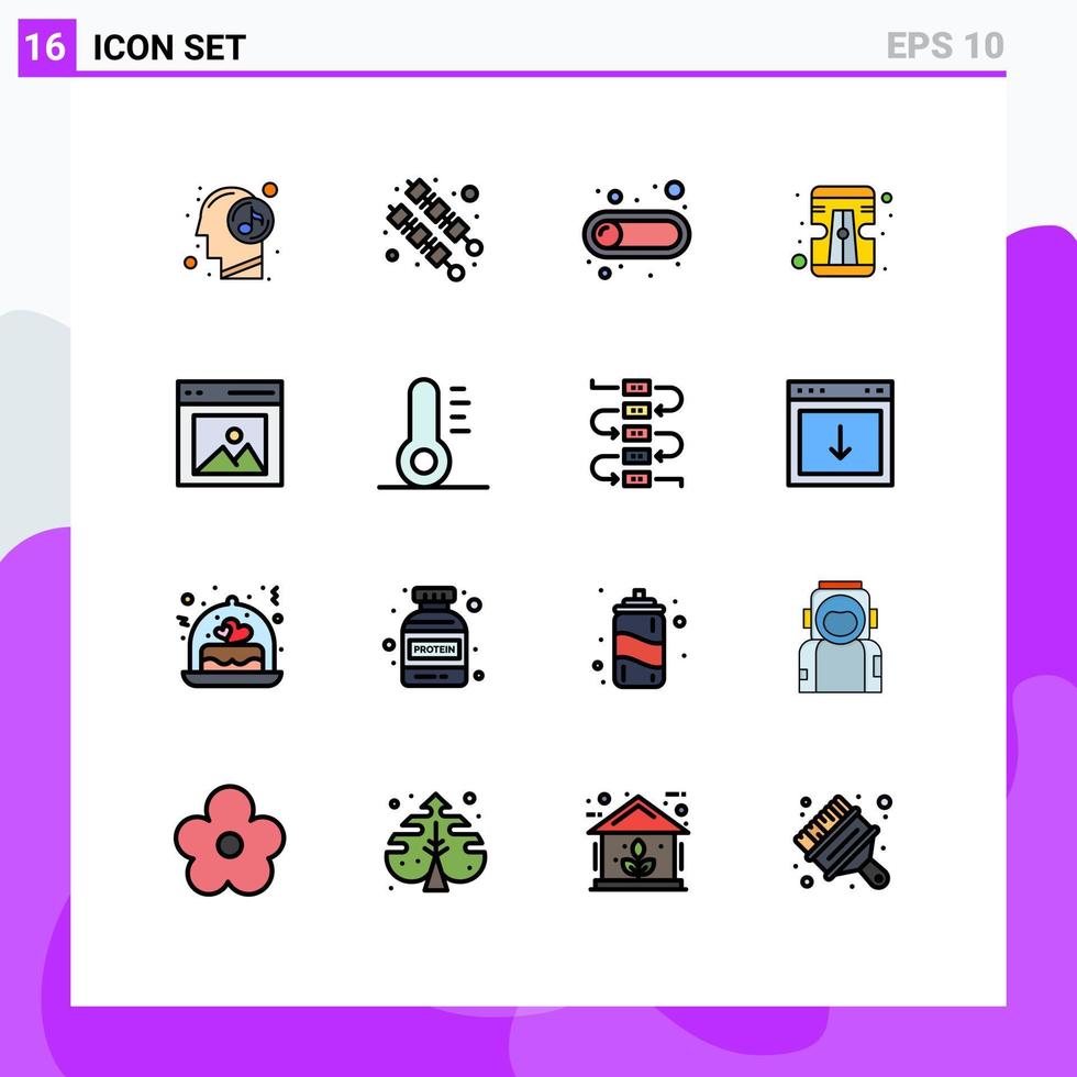 uppsättning av 16 vektor platt Färg fylld rader på rutnät för bild innehåll knapp kommunikation pennvässare redigerbar kreativ vektor design element