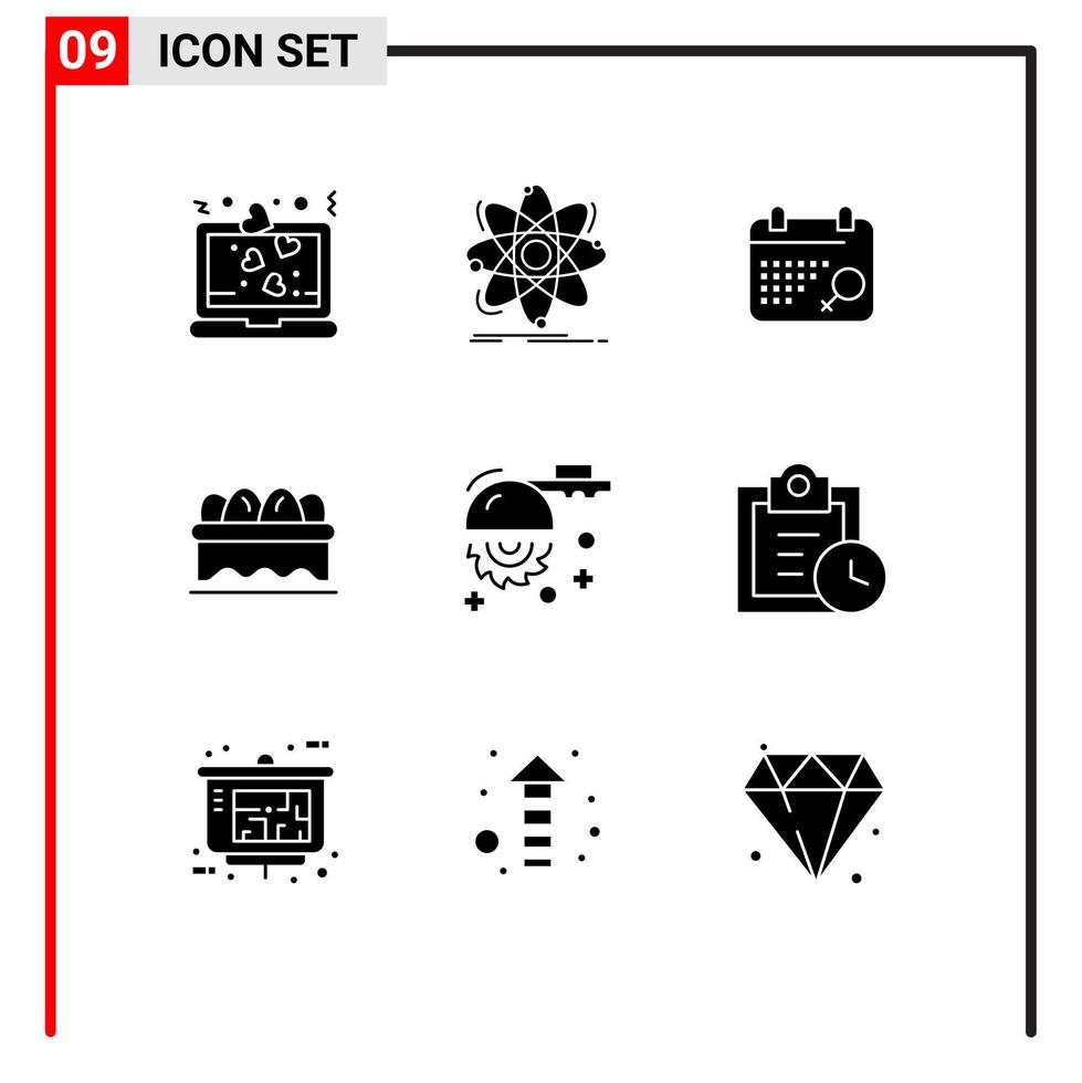 9 universelle solide Glyphen für Web- und mobile Anwendungen Set von schneidenden Klingen für nukleare Eierkörbe editierbare Vektordesign-Elemente vektor
