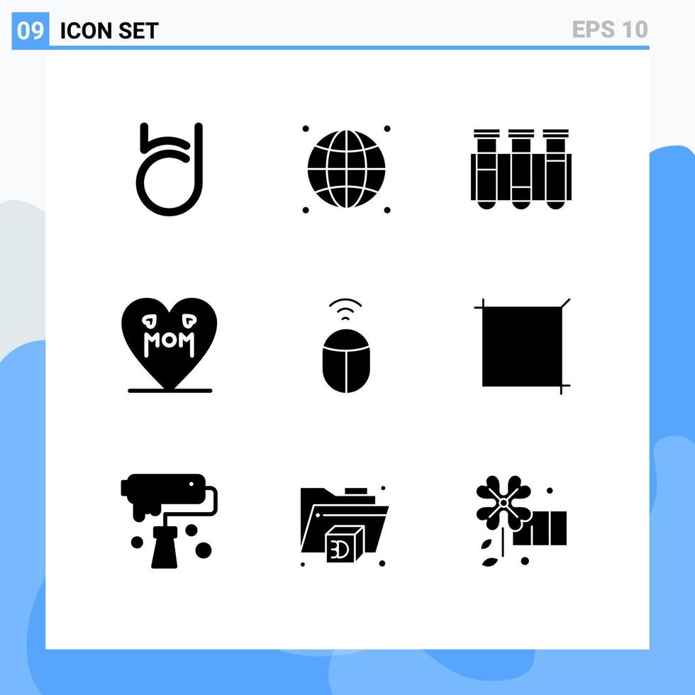 Piktogramm-Set aus 9 einfachen soliden Glyphen von Maus-Mutter-Test Liebesblut editierbare Vektordesign-Elemente vektor