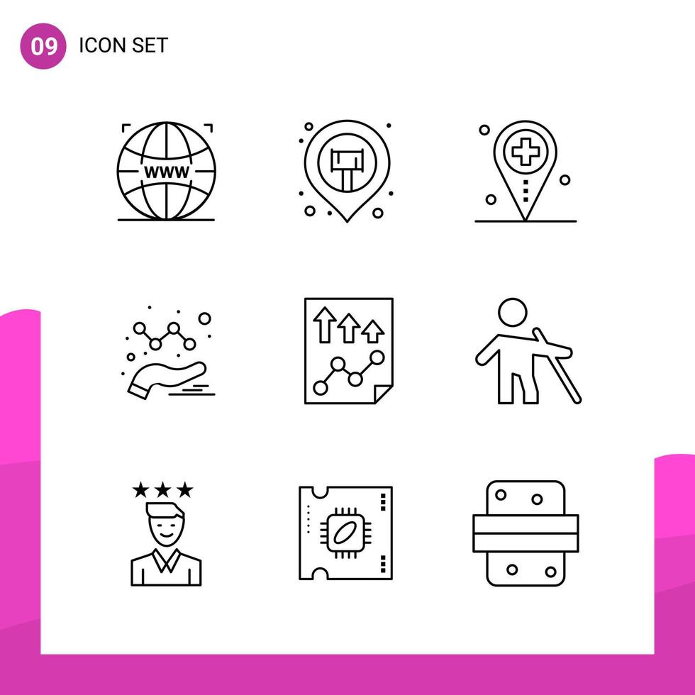 Umriss-Icon-Set Packung mit 9 Zeilensymbolen isoliert auf weißem Hintergrund für ansprechendes Website-Design, Druck und mobile Anwendungen, kreativer schwarzer Symbol-Vektorhintergrund vektor