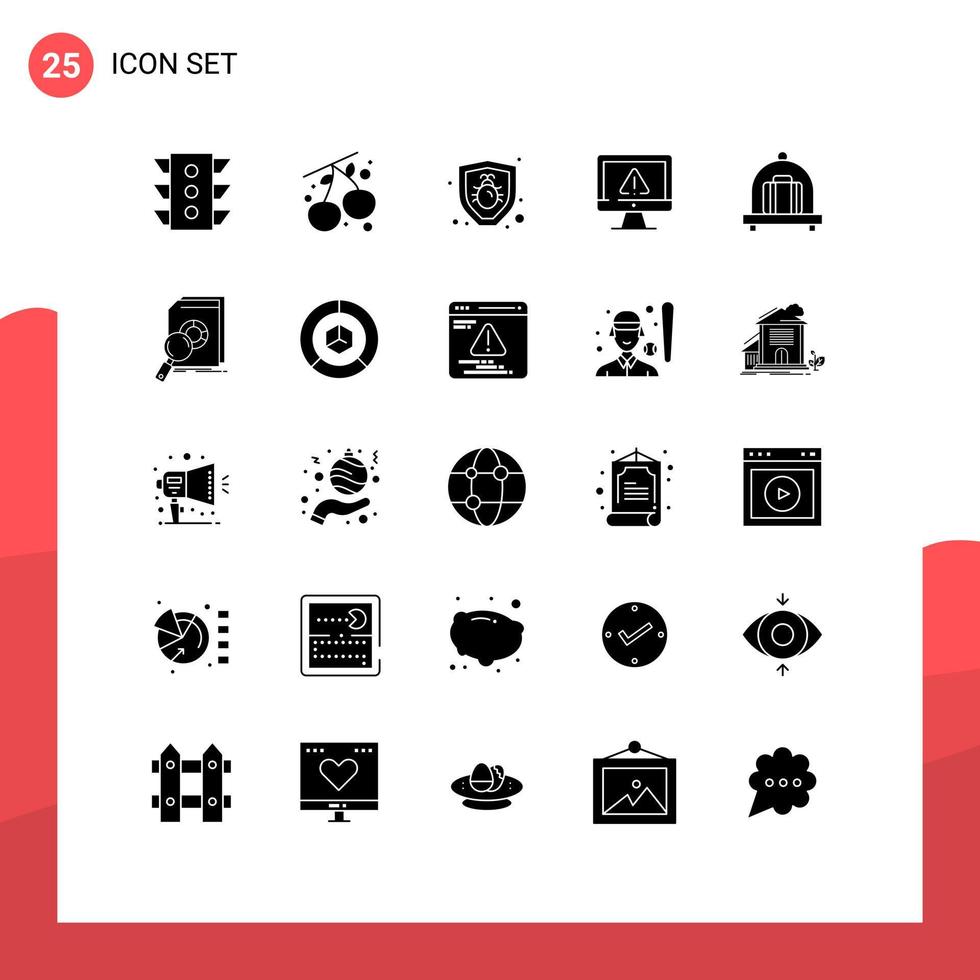 Stock Vector Icon Pack mit 25 Zeilenzeichen und Symbolen für Gepäcksicherheitsfehler Internetdaten editierbare Vektordesign-Elemente