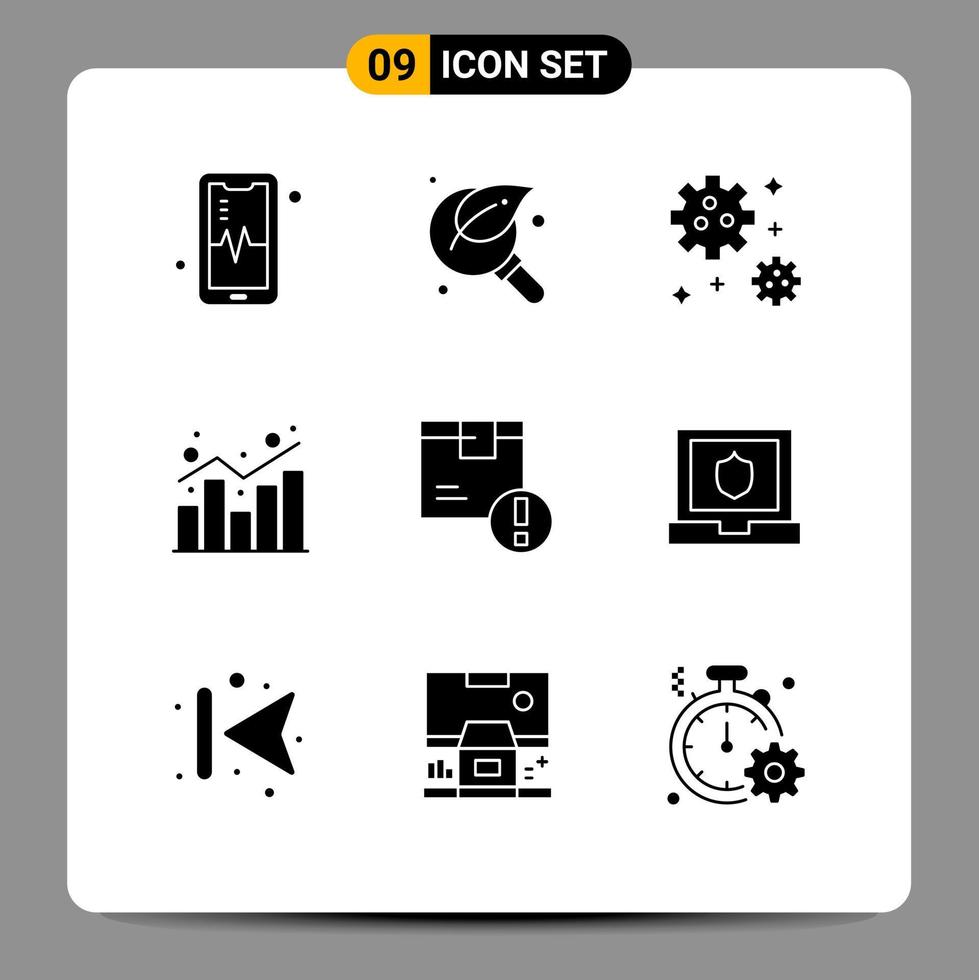Stock Vector Icon Pack mit 9 Zeilenzeichen und Symbolen für Box-Statistiken Astronauten-Einkaufsdiagramm editierbare Vektordesign-Elemente