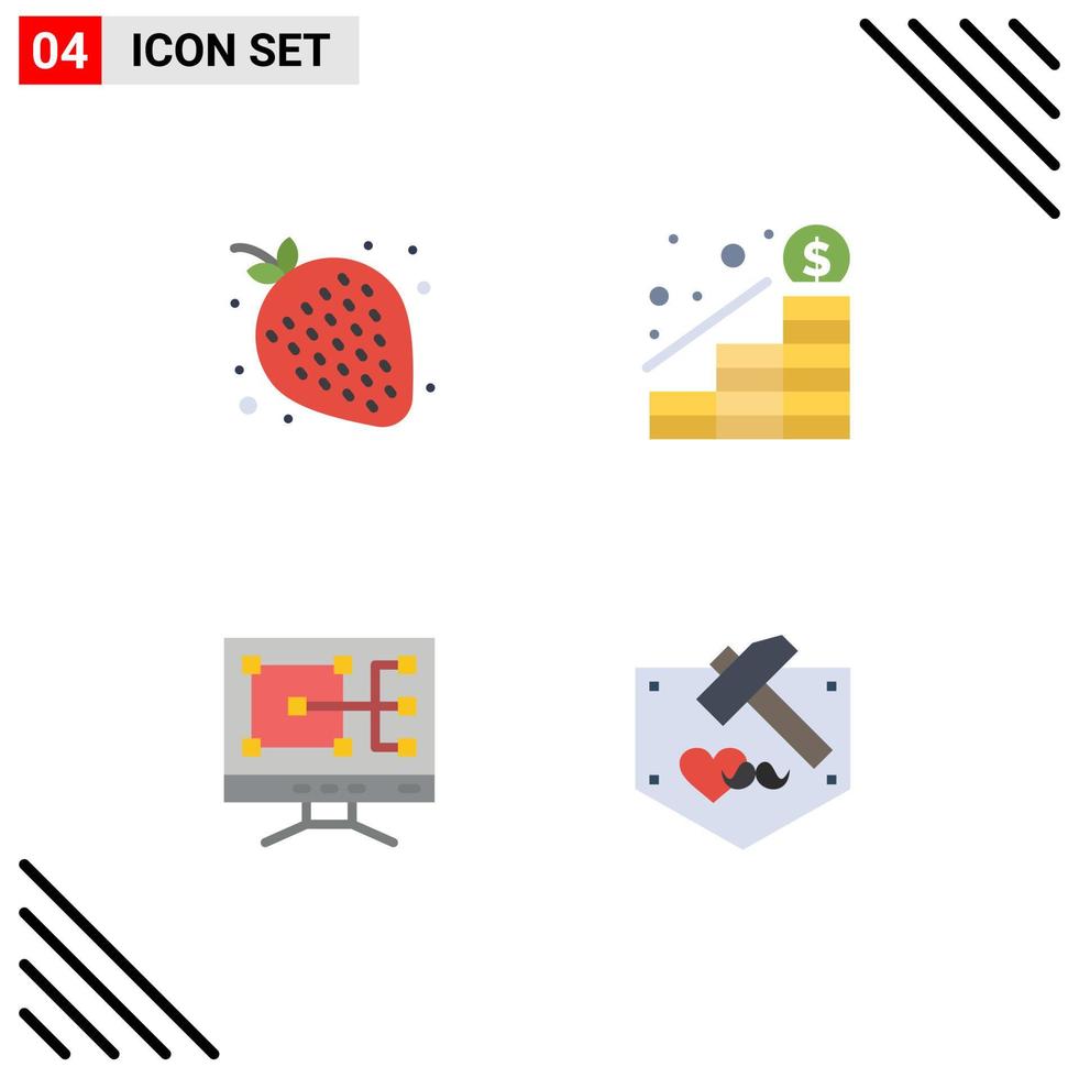flaches Icon-Paket mit 4 universellen Symbolen für Obstbau Nacht Profit Tag editierbare Vektordesign-Elemente vektor