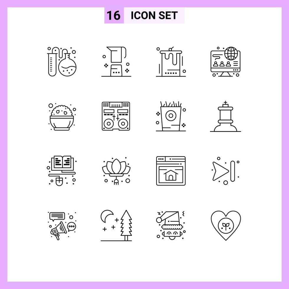 piktogram uppsättning av 16 enkel konturer av mat uppkopplad råna dator fest redigerbar vektor design element