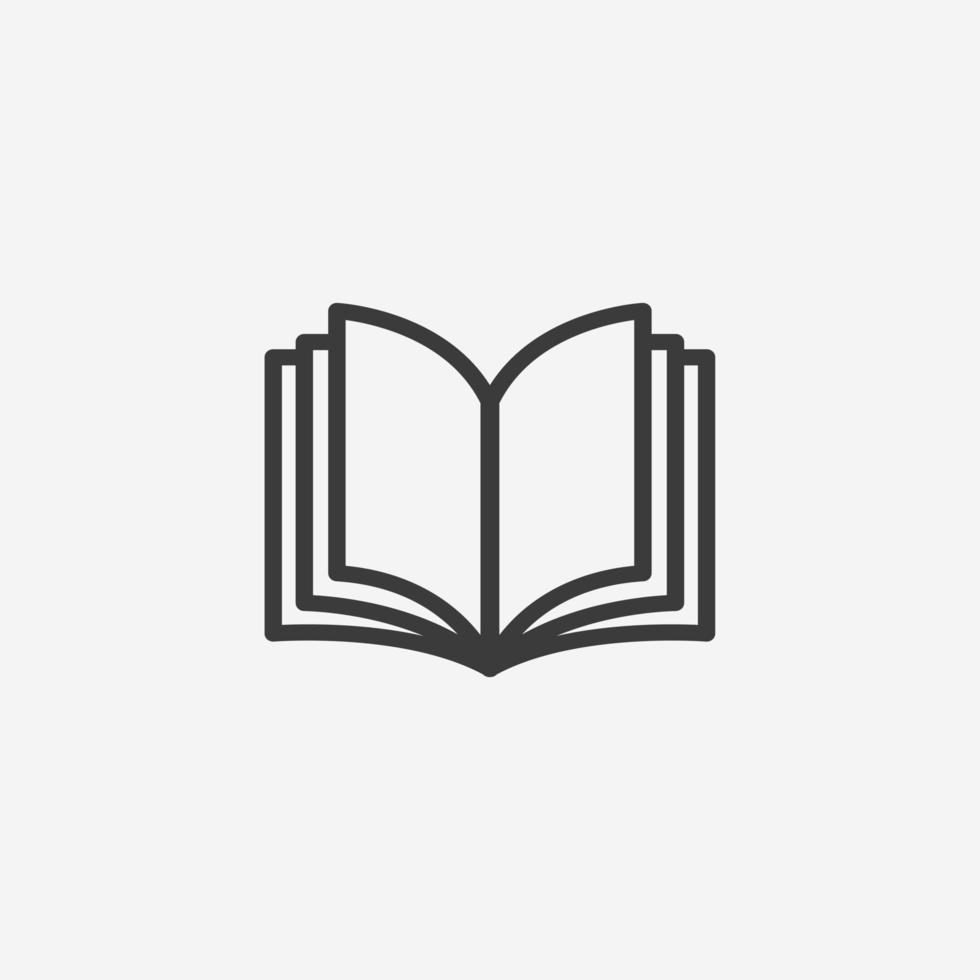 Symbolvektor für offenes Buch. lehrbuch, bibliothek, studium, literatur, bildung, wissen, lernsymbolzeichen vektor