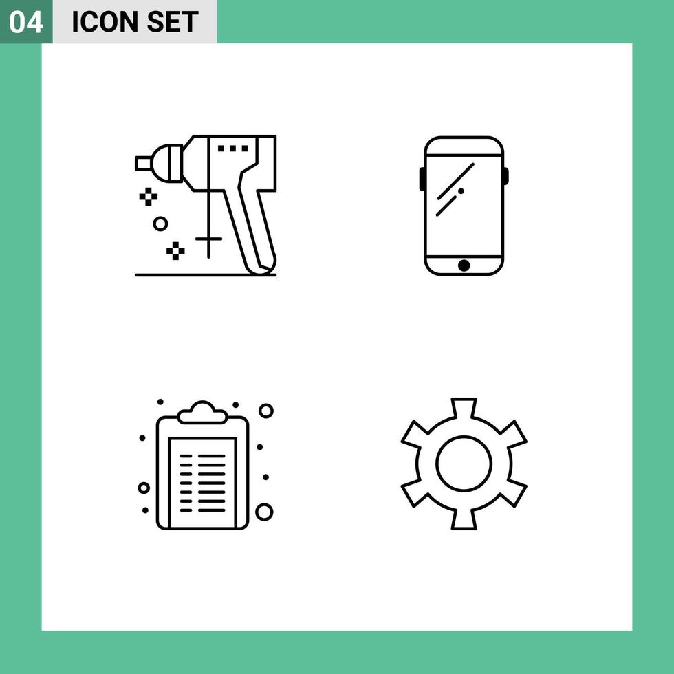 Satz von 4 kommerziellen Filledline-Flachfarbpaketen für das mobile Notiz-Design-Element des Bau-Gesundheits-Tools vektor