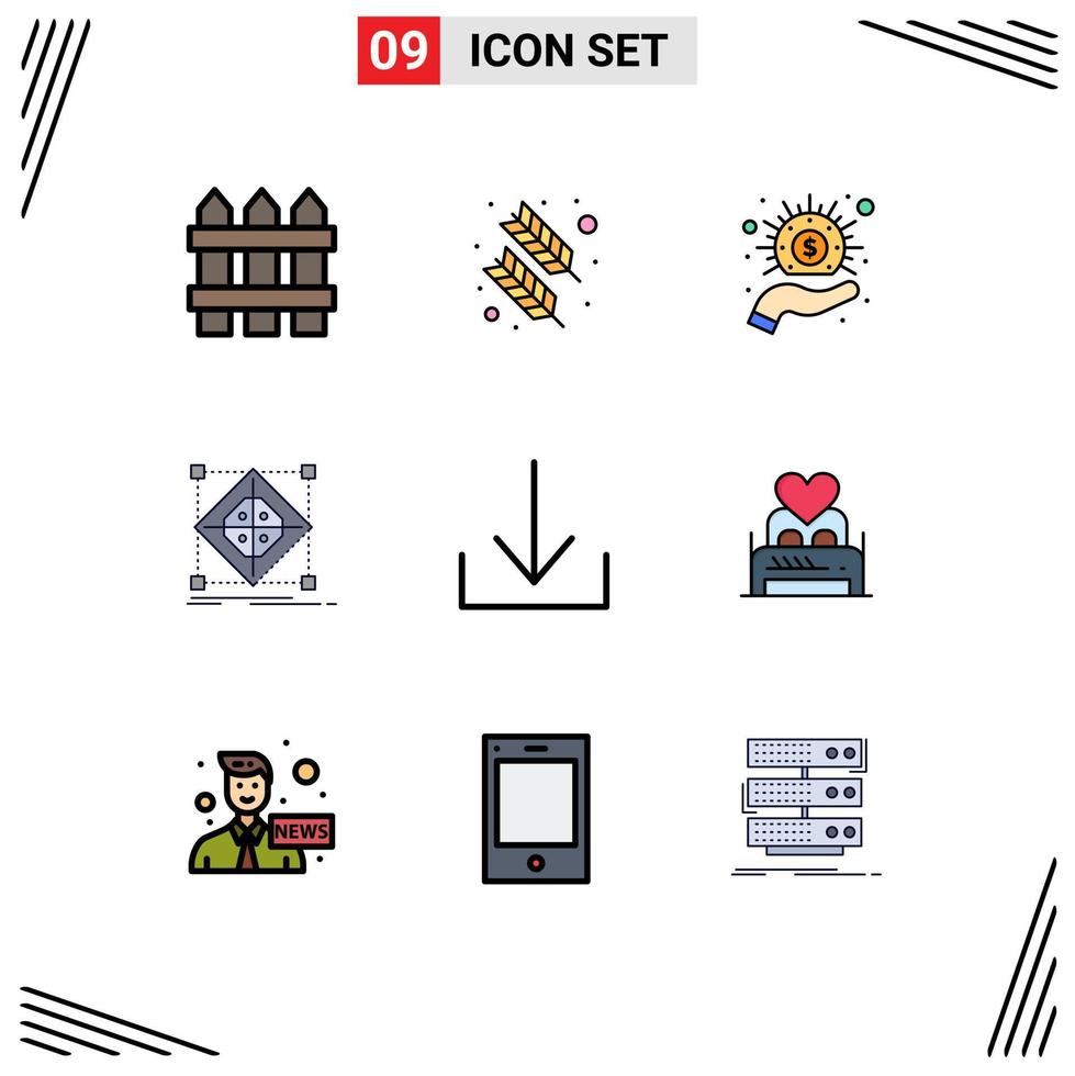 moderner Satz von 9 gefüllten flachen Farben Piktogramm von Pfeilmodell Business Grid Architecture editierbare Vektordesign-Elemente vektor