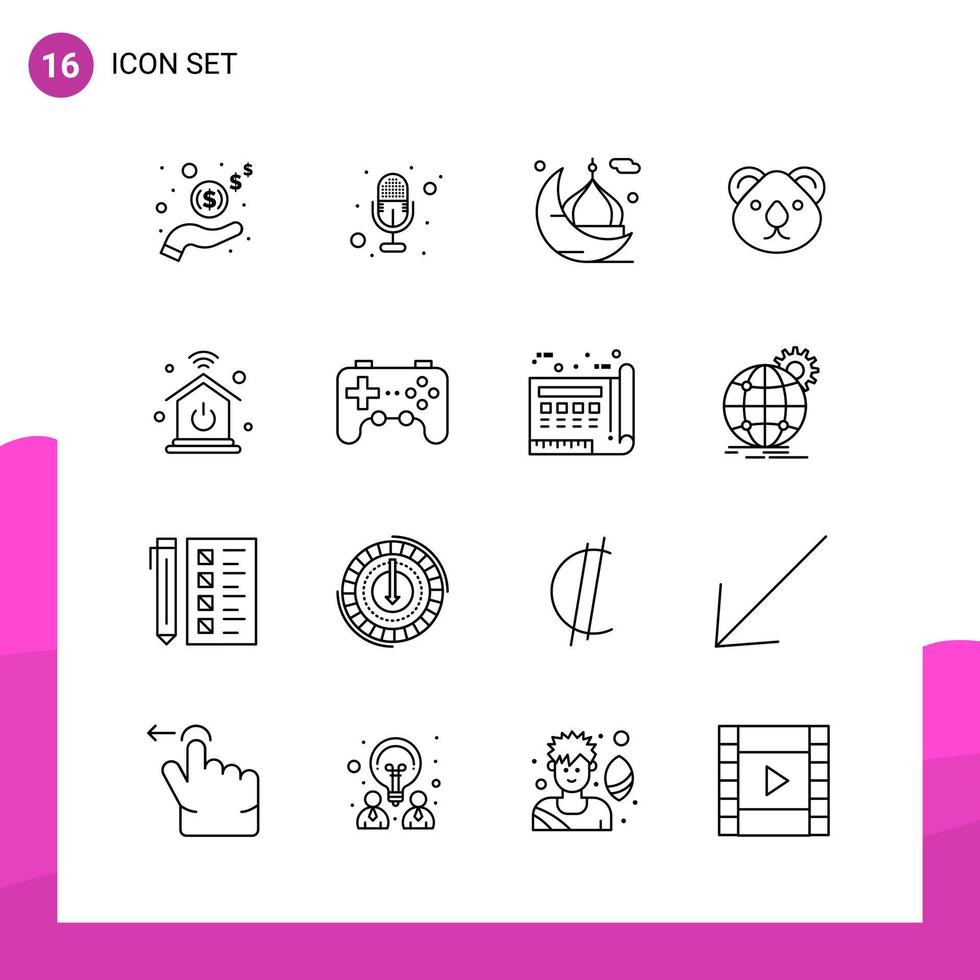 Outline Icon Set Packung mit 16 Zeilensymbolen isoliert auf weißem Hintergrund für ansprechendes Website-Design, Druck und mobile Anwendungen, kreativer schwarzer Symbolvektorhintergrund vektor