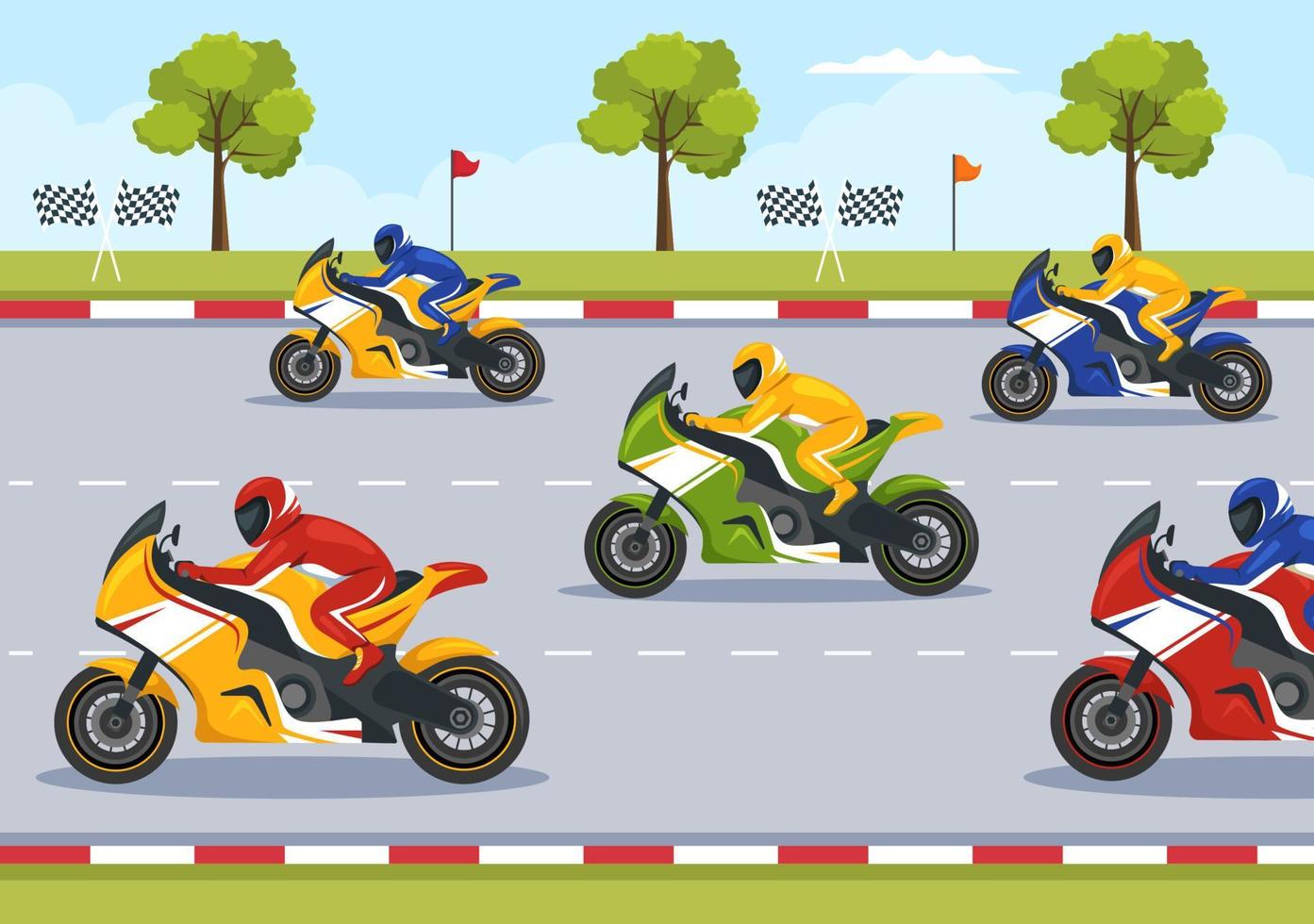 tävlings motosport hastighet cykel mall hand dragen tecknad serie platt illustration för konkurrens eller mästerskap lopp förbi bär sportkläder och Utrustning vektor