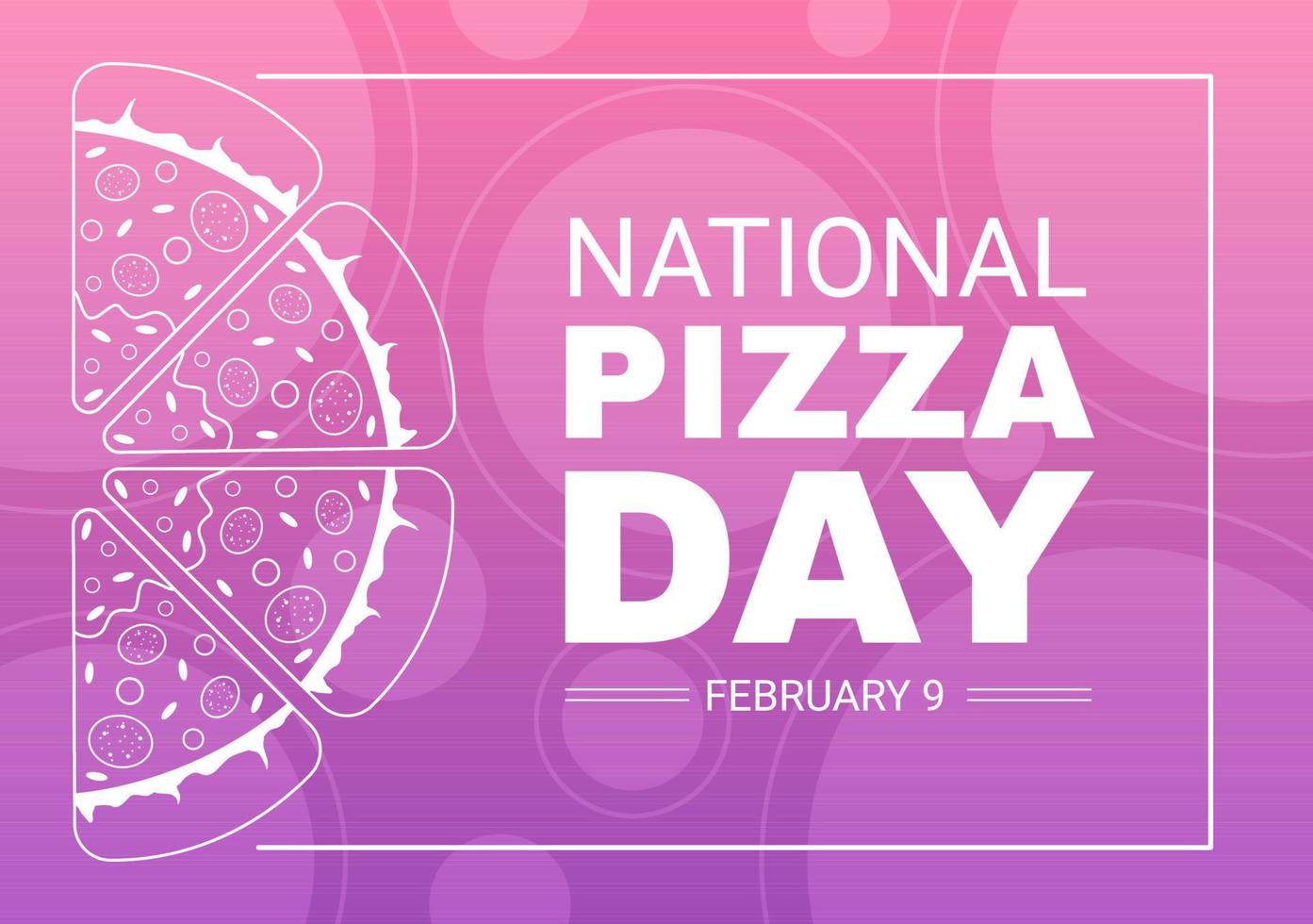 nationell pizza dag på firande februari 9 förbi förbrukande olika skiva i platt tecknad serie stil bakgrund hand dragen mallar illustration vektor