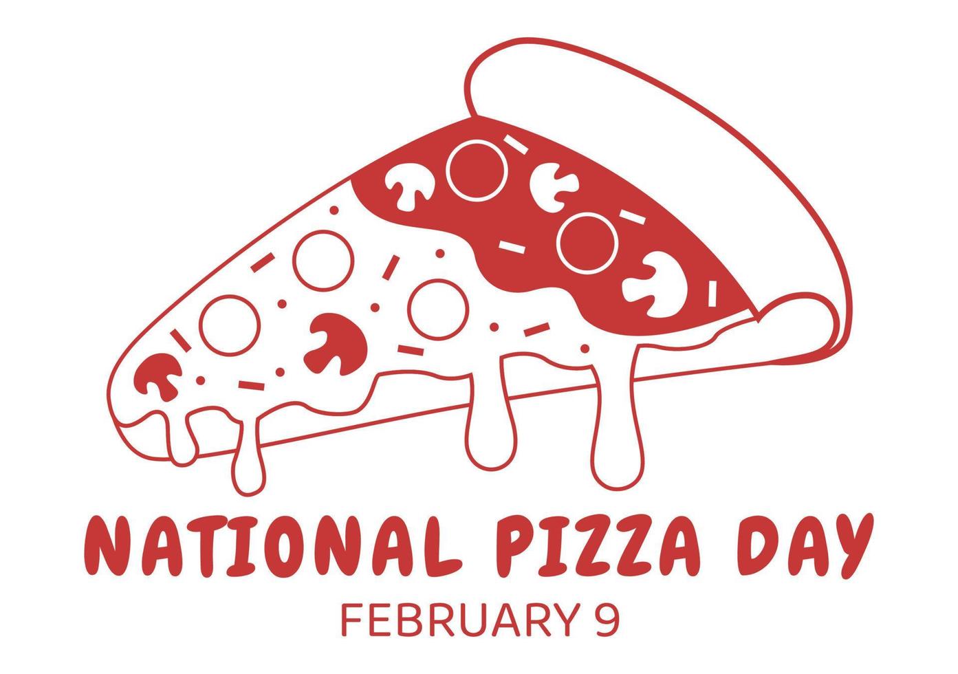 nationell pizza dag på firande februari 9 förbi förbrukande olika skiva i platt tecknad serie stil bakgrund hand dragen mallar illustration vektor