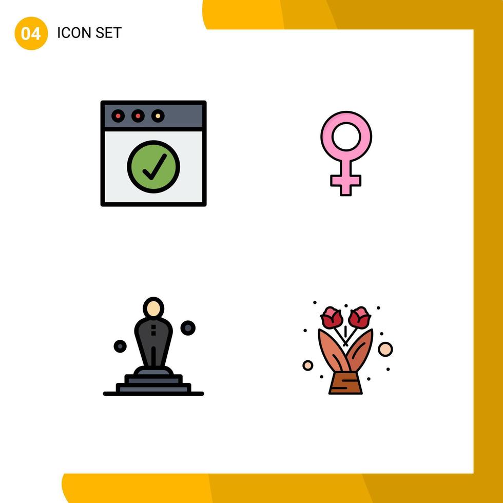 Set mit 4 kommerziellen Filledline-Flachfarben-Packs für App Oscar-Frauen-Kino-Blumenstrauß editierbare Vektordesign-Elemente vektor
