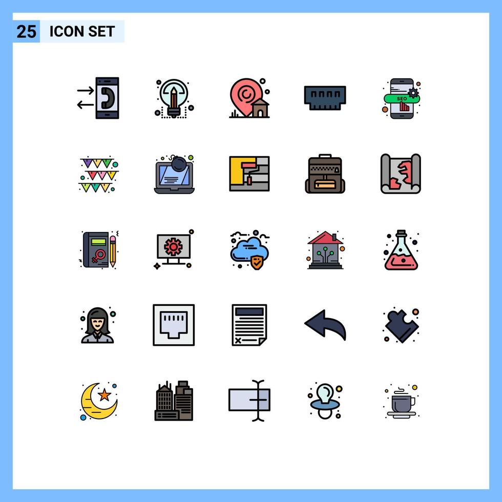 grupp av 25 fylld linje platt färger tecken och symboler för minne grej delning enheter verklig egendom redigerbar vektor design element