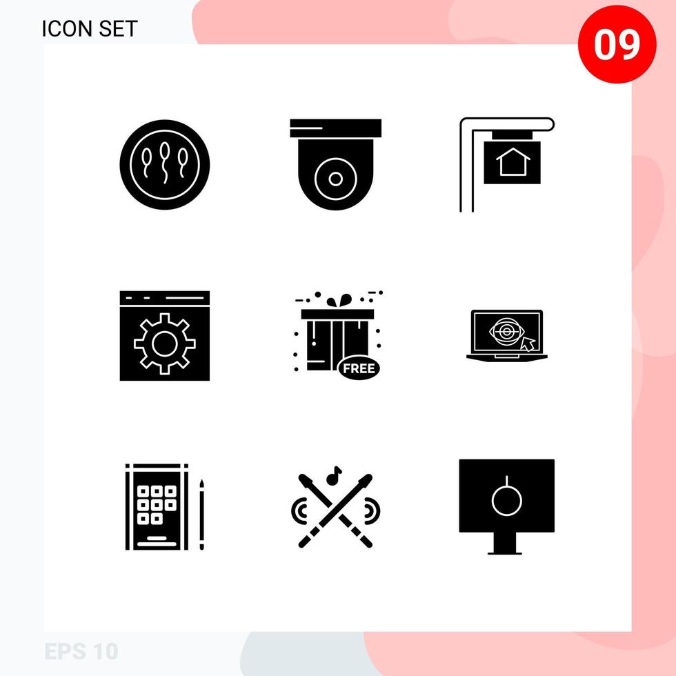 9 universell fast glyfer uppsättning för webb och mobil tillämpningar gåva låda cyber hus svart fredag utveckling redigerbar vektor design element