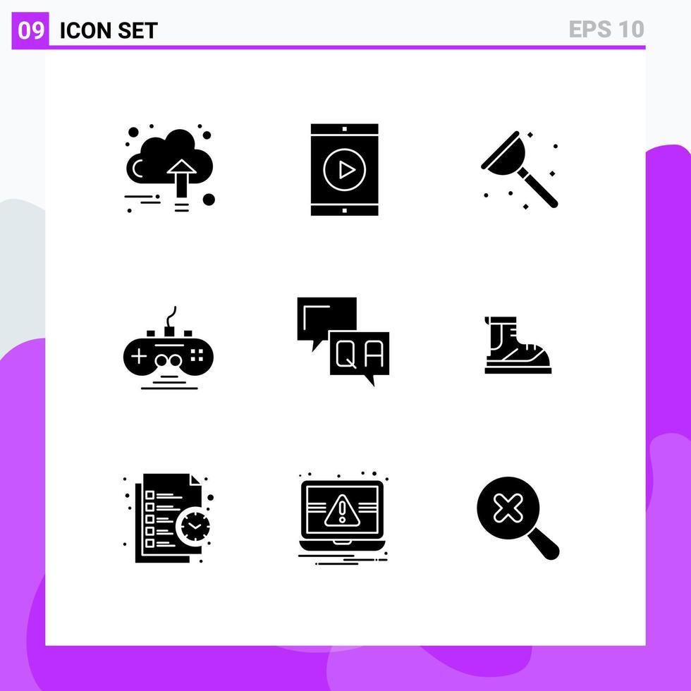 9 solides Glyphenpaket der Benutzeroberfläche mit modernen Zeichen und Symbolen von Gamepad-Game-Movie-Controller-Reparatur editierbarer Vektordesign-Elemente vektor