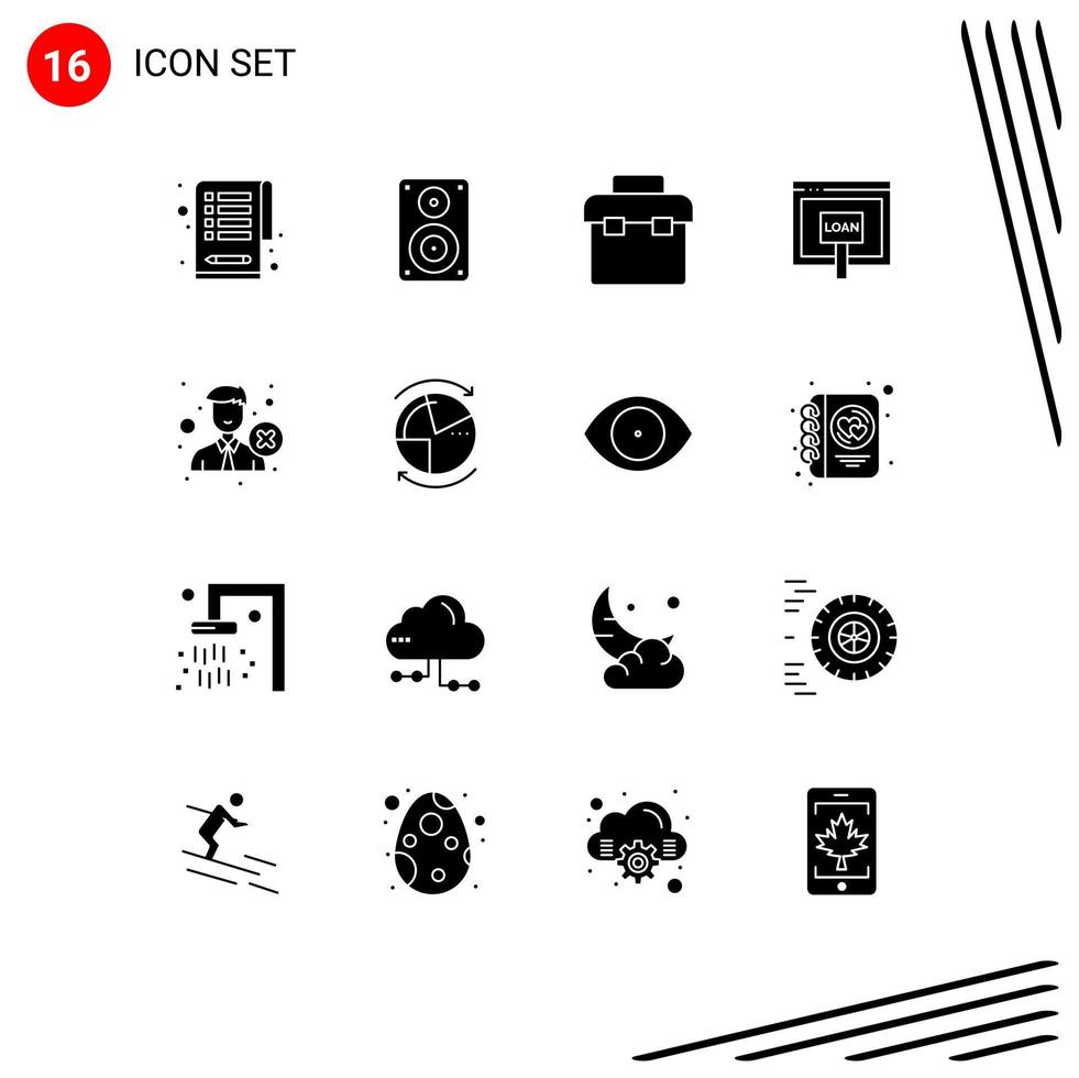 solides Glyphenpaket mit 16 universellen Symbolen für editierbare Vektordesign-Elemente zum Löschen von Spardosendarlehenskrediten vektor