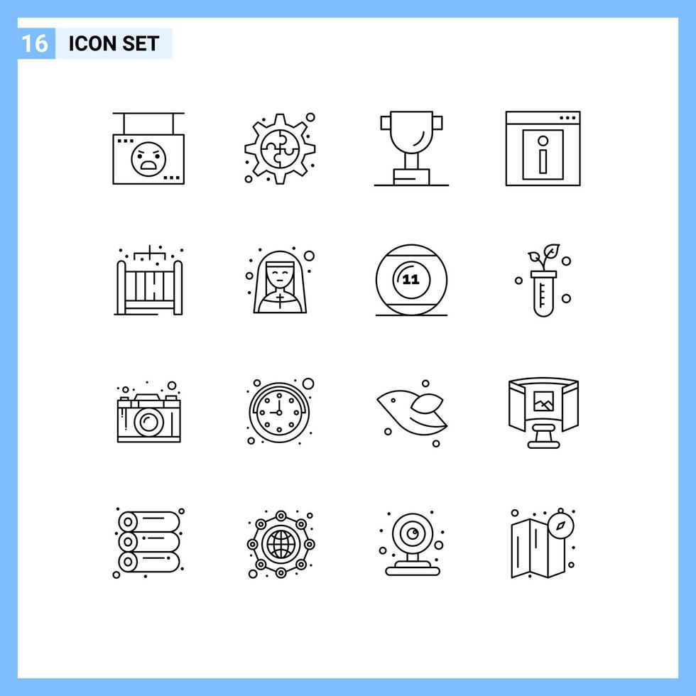 16 universell översikt tecken symboler av bebis spjälsäng Hem kopp webb sida information redigerbar vektor design element