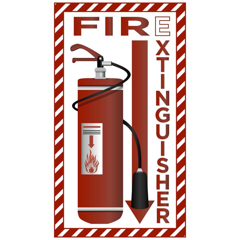 schild des feuerlöschers im realistischen stil. bunte Vektorillustration auf einem weißen Hintergrund. vektor