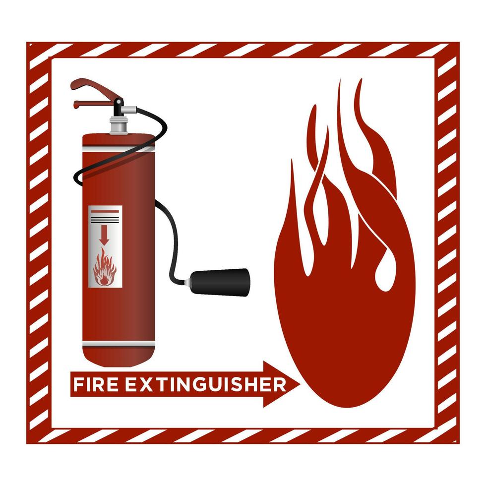 brand eldsläckare tecken styrelse i realistisk stil. färgrik vektor illustration på en vit bakgrund.