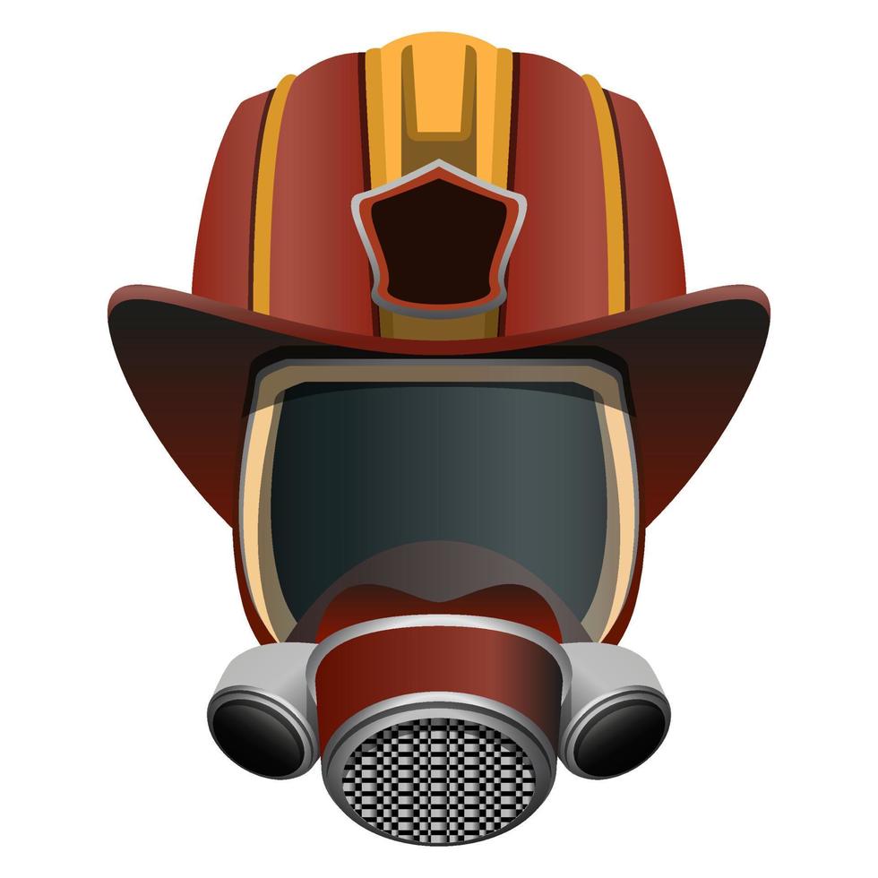 Feuerwehrmaske und Helm. Kopf eines Feuerwehrmannes. bunte Vektorillustration auf einem weißen Hintergrund. vektor