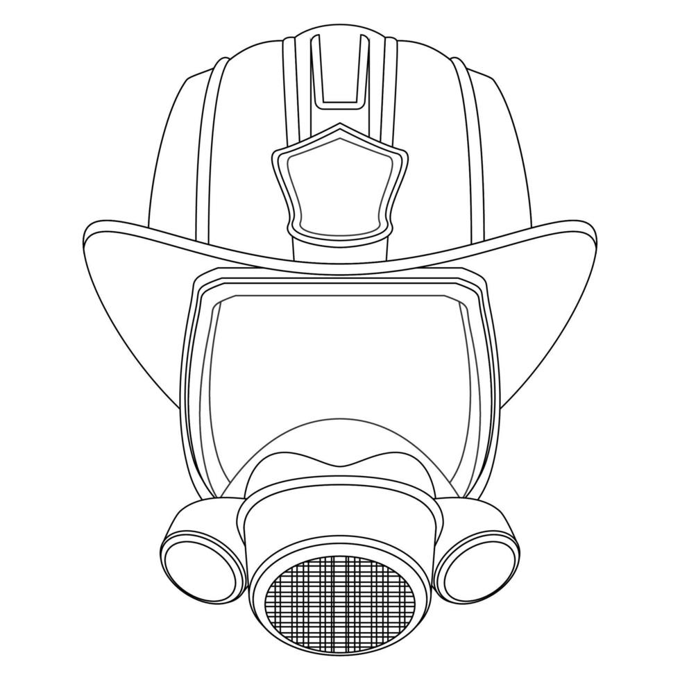 Feuerwehr malvorlagen. Maske und Helm. Kopf eines Feuerwehrmannes. bunte Vektorillustration auf einem weißen Hintergrund. vektor