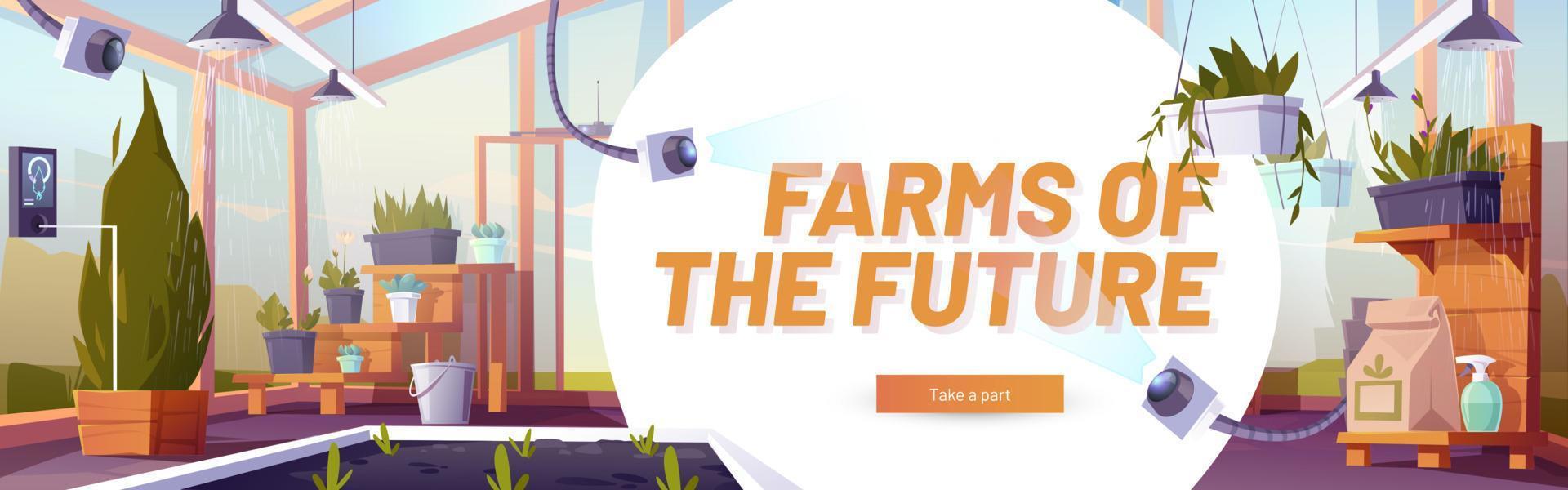 Farms of Future Poster mit Glasgewächshaus vektor