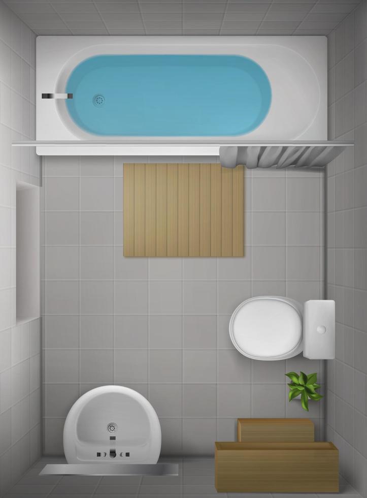 badezimmerinnenansicht von oben, zimmer mit badewanne vektor