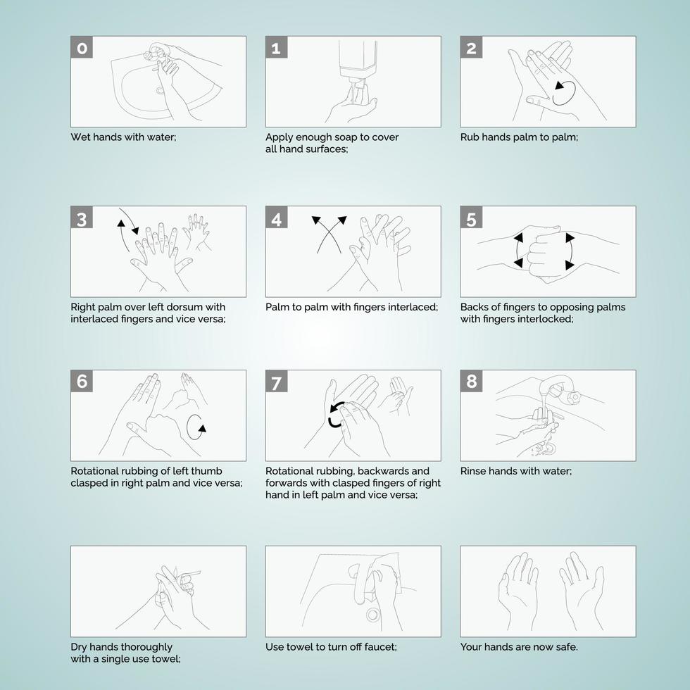 12 Schritte, um die Ausbreitung von Keimen zu verhindern Anleitung zum Händewaschen vektor