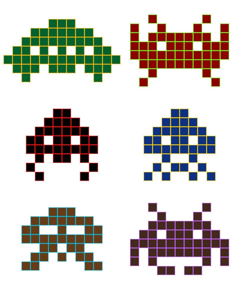 verschiedene Formen von Pixeln in verschiedenen Farben vektor