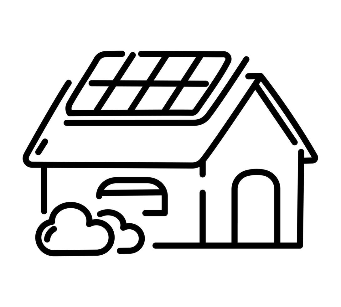Symbolvektor für Solarenergiehaus Solarzellensysteme System für saubere elektrische Energie Hausökologie der Stadt Umrissvektor vektor