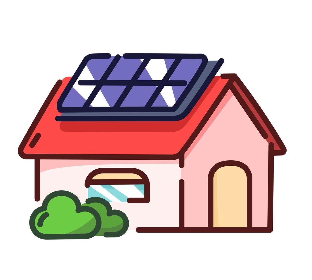 Solarenergie Haus Cartoon Symbol Vektor Solarzelle Sysmbols System für saubere elektrische Energie Stadthaus Ökologie Umriss