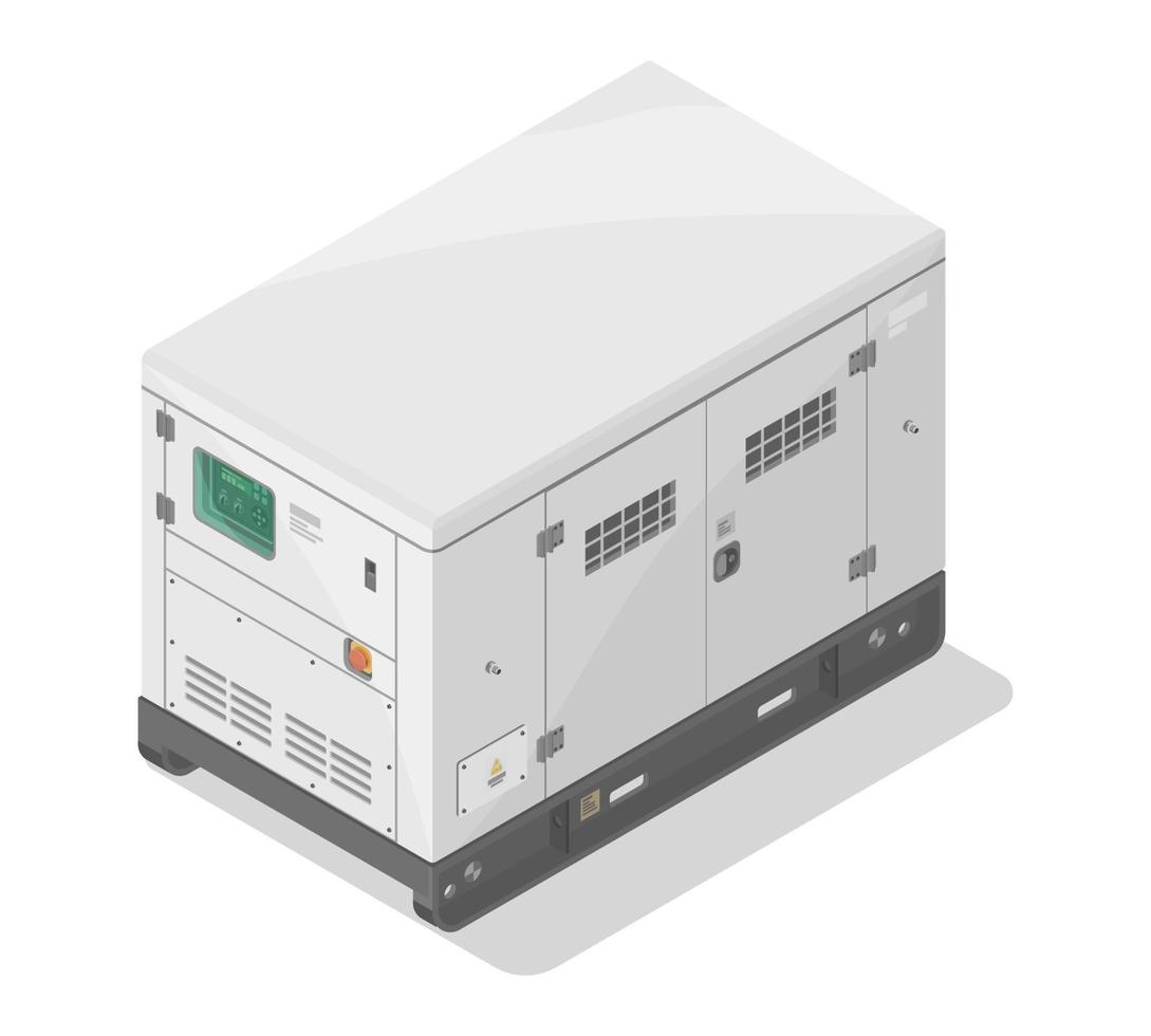 stille stromgeneratoren schrank motor motor isometrisch für industrie und baumaschinen weiß isoliert vektor