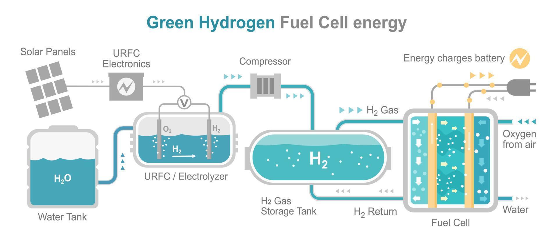 Diagramm-Layoutsystem für grüne Wasserstoffenergie-Brennstoffzellen h2 zum elektrischen Energievektor vektor