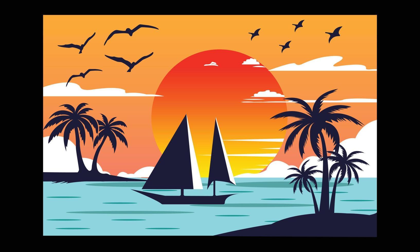 natürlicher Sommersonnenuntergang der Insel Vektor- und Illustrationsdesign. Hintergrund mit digitaler Illustration der kreativen Kinder der Naturlandschaft und Vektorillustration des Sommerthemas. vektor