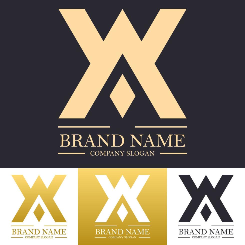 enkel abstrakt brev en x eller v logotyp design med stor former begrepp i guld Färg vektor