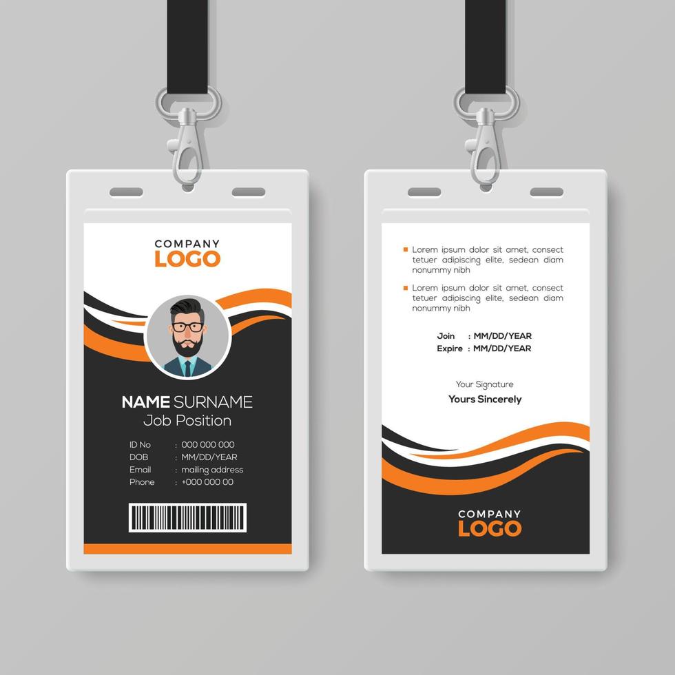 kreative moderne ID-Kartenvorlage mit orangefarbenen Details vektor