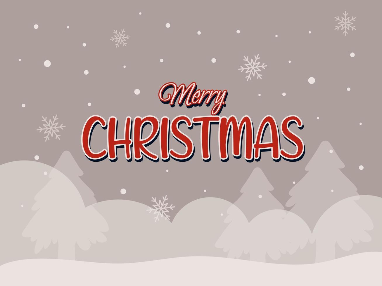 grå bakgrund med glad jul önskar, med snö, snödrivor och jul träd vektor