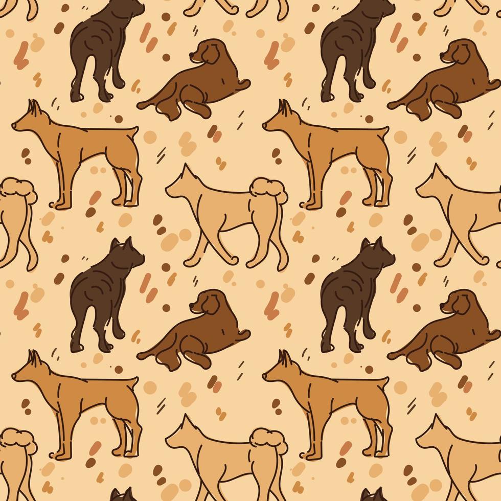 mönster teckning med annorlunda hundar i annorlunda poserar. grafisk ritningar av hundar med brun rader och fläckar, prickar, slag. lämplig för utskrift på papper och textilier. gåva omslag, Kläder vektor