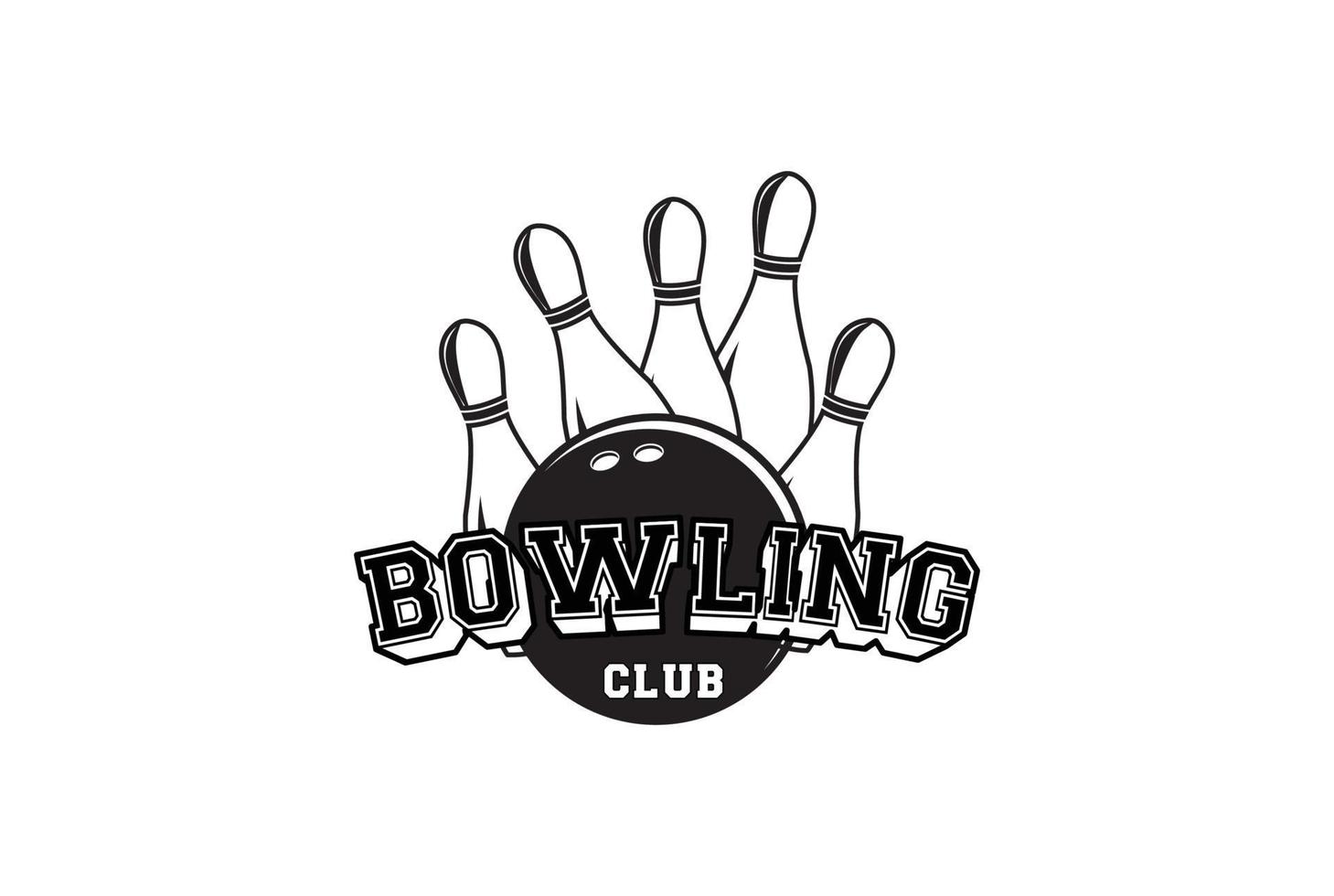 vintage bowling ball mit pin für sportverein oder wettbewerbsturnier logo design vektor