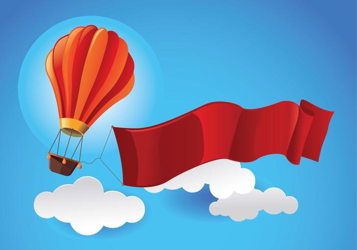 Hot Air Balloon in the Sky med Blank Ribbon Vector