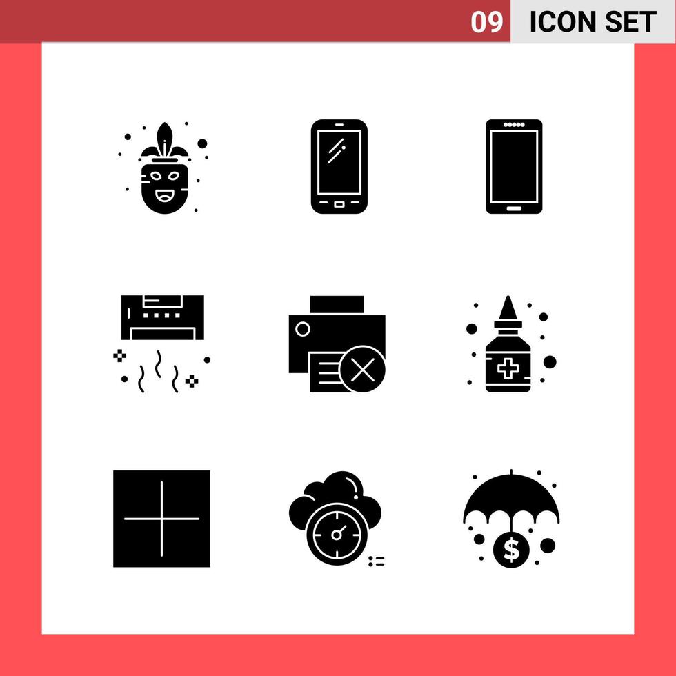 9 ikon packa fast stil glyf symboler på vit bakgrund enkel tecken för allmän design vektor