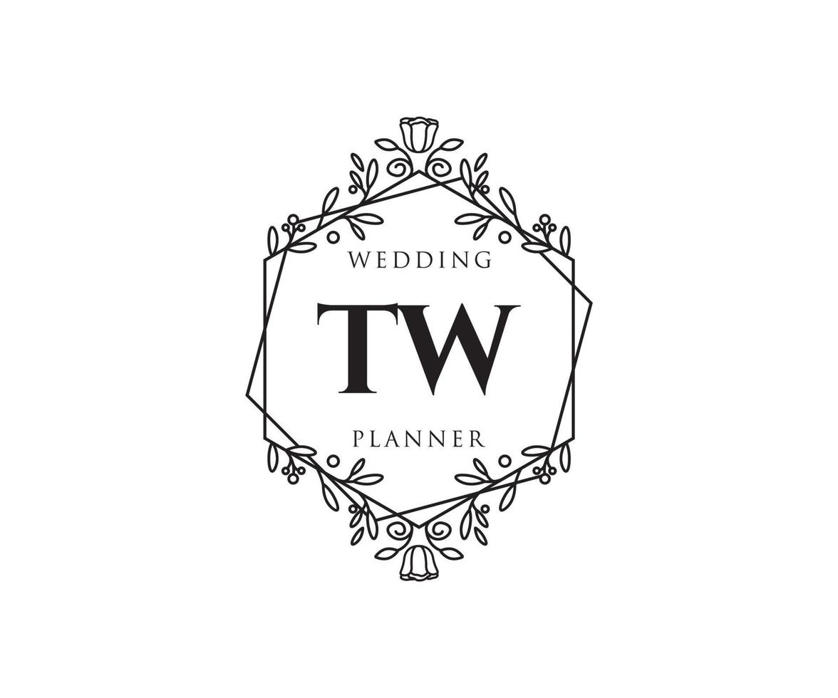 tw initialen brief hochzeitsmonogramm logos sammlung, handgezeichnete moderne minimalistische und florale vorlagen für einladungskarten, save the date, elegante identität für restaurant, boutique, café im vektor