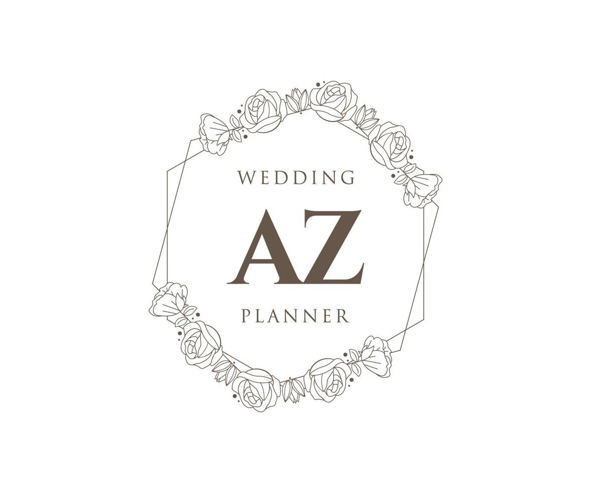 az initialen brief hochzeitsmonogramm logos sammlung, handgezeichnete moderne minimalistische und florale vorlagen für einladungskarten, save the date, elegante identität für restaurant, boutique, café im vektor