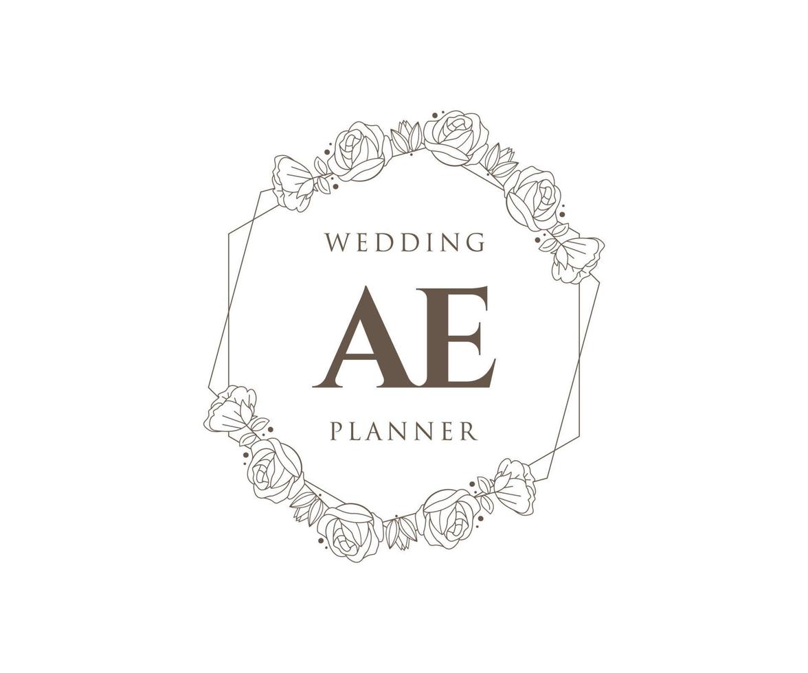 ae initialen brief hochzeitsmonogramm logos sammlung, handgezeichnete moderne minimalistische und florale vorlagen für einladungskarten, save the date, elegante identität für restaurant, boutique, café im vektor